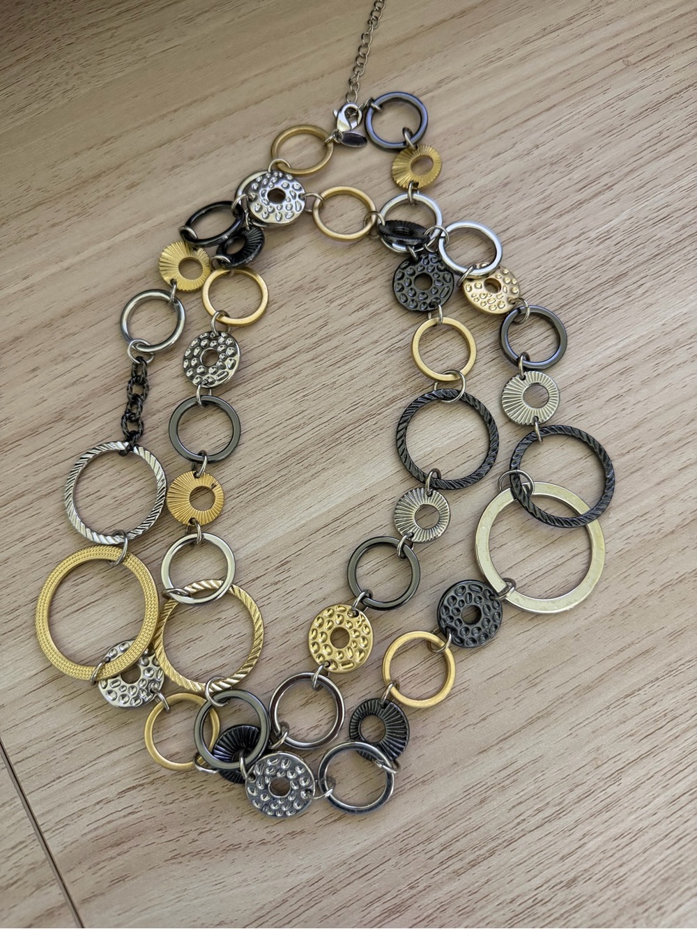 Lia Sophia Long Mixed Metal Circle Link Necklace in Gold and Silver Tones